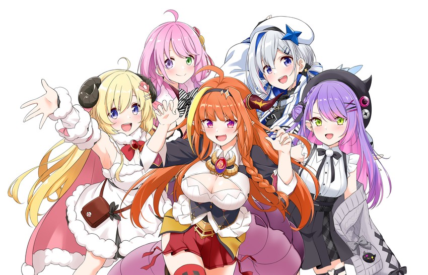 tokoyami towa, amane kanata, kiryu coco, tsunomaki watame, and himemori luna (hololive) drawn by felutiahime