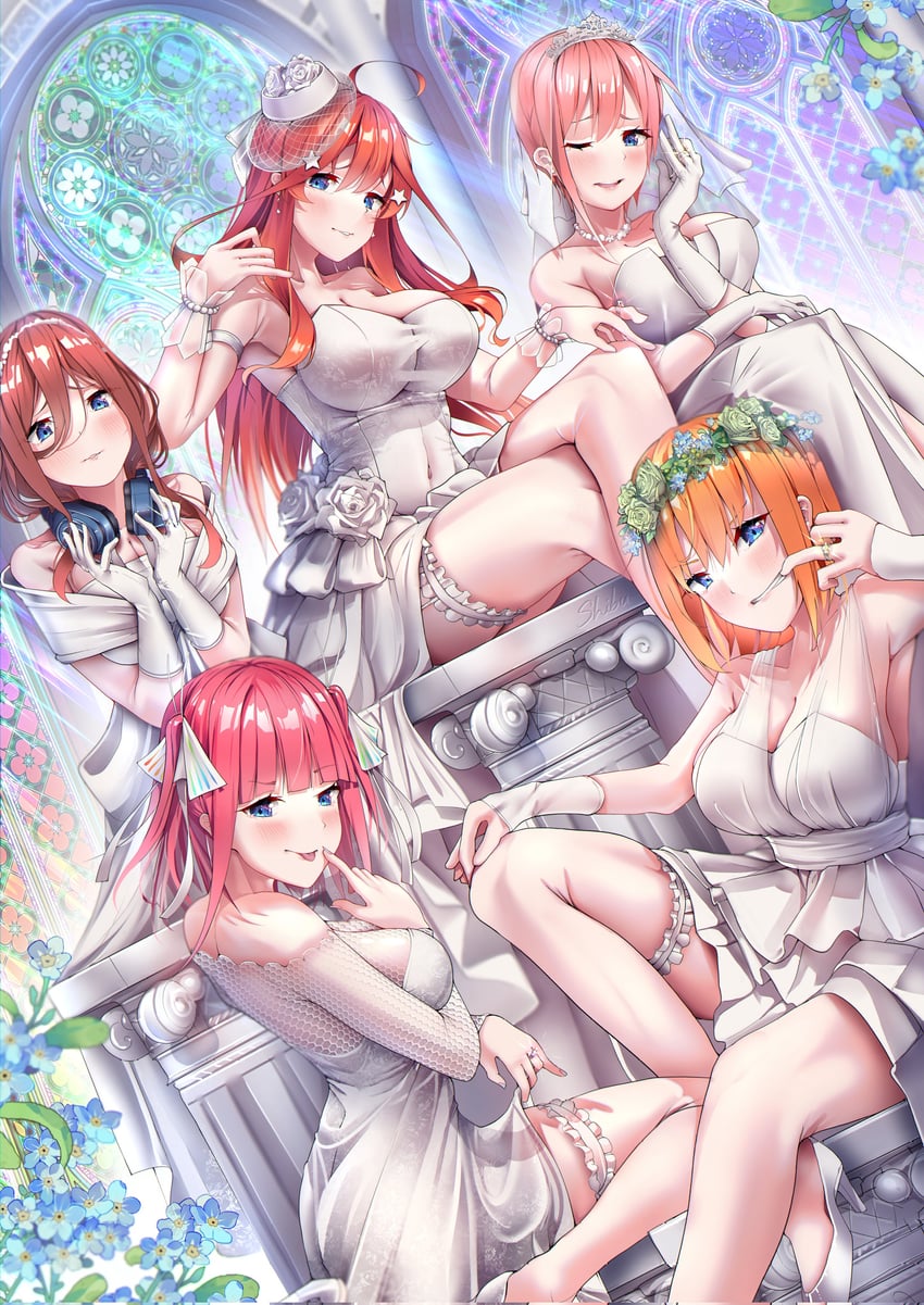 nakano nino, nakano miku, nakano yotsuba, nakano ichika, and nakano itsuki (go-toubun no hanayome) drawn by 5hibu05