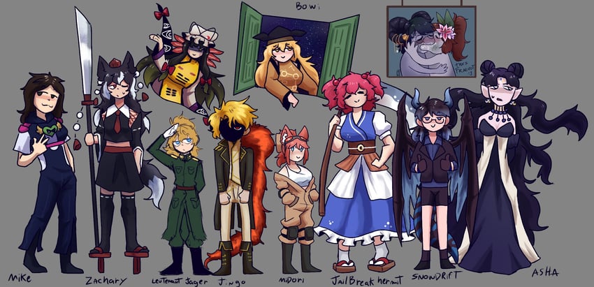 yakumo yukari, onozuka komachi, don quixote, matara okina, tanya degurechaff, and 2 more (original and 5 more) drawn by otaeriaaoba