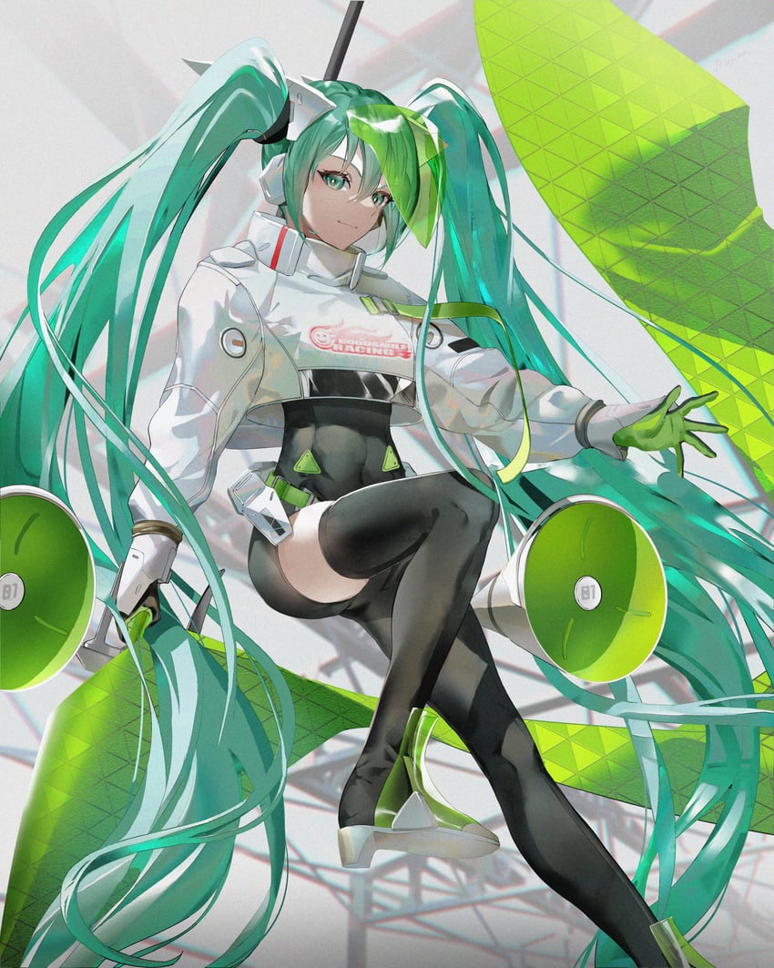 hatsune miku and racing miku (vocaloid and 2 more) drawn by tsujieiri