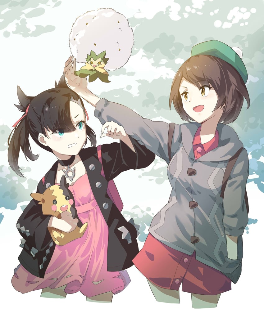 marnie, gloria, morpeko, and eldegoss (pokemon and 1 more) drawn by linxi