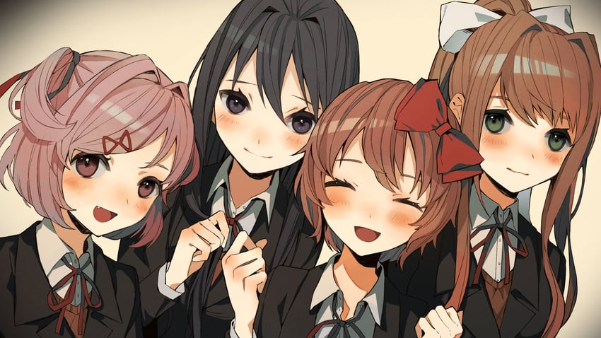 monika, natsuki, yuri, and sayori (doki doki literature club) drawn by kugaumelo