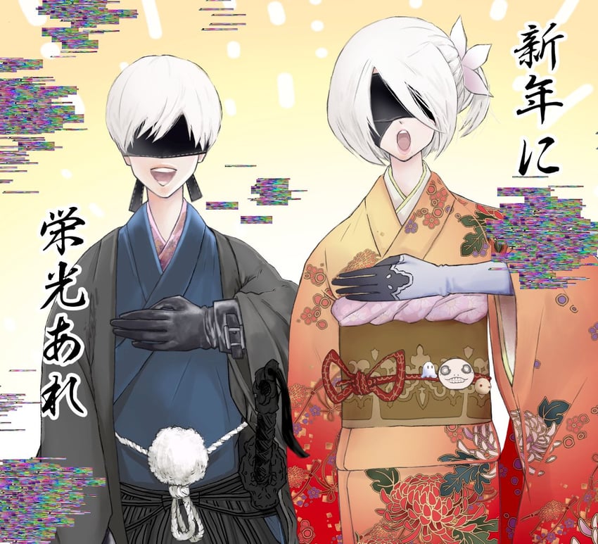 2b, 9s, and emil (nier and 1 more) drawn by myk88488062