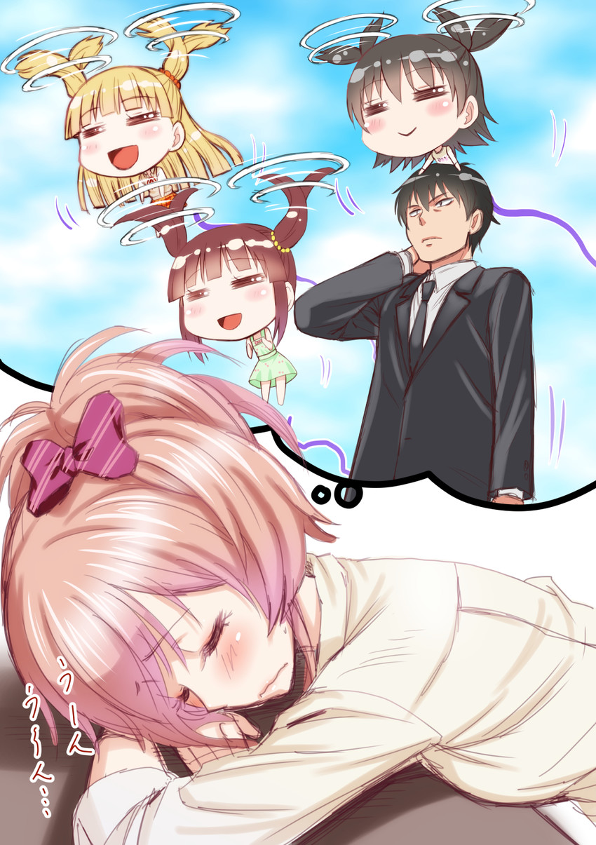 producer, jougasaki mika, jougasaki rika, akagi miria, and ogata chieri (idolmaster and 2 more) drawn by o223