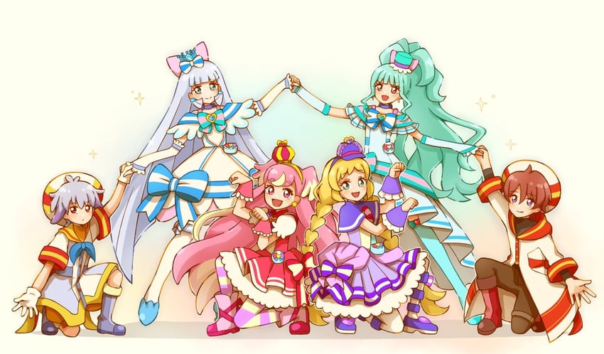 nekoyashiki yuki, inukai komugi, nekoyashiki mayu, inukai iroha, toyama satoru, and 1 more (precure and 1 more) drawn by yuu13