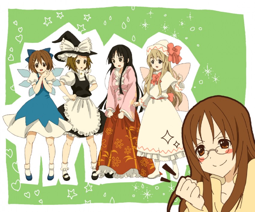 kirisame marisa, cirno, houraisan kaguya, akiyama mio, hirasawa yui, and 4 more (touhou and 1 more) drawn by keino_(midorinoko)