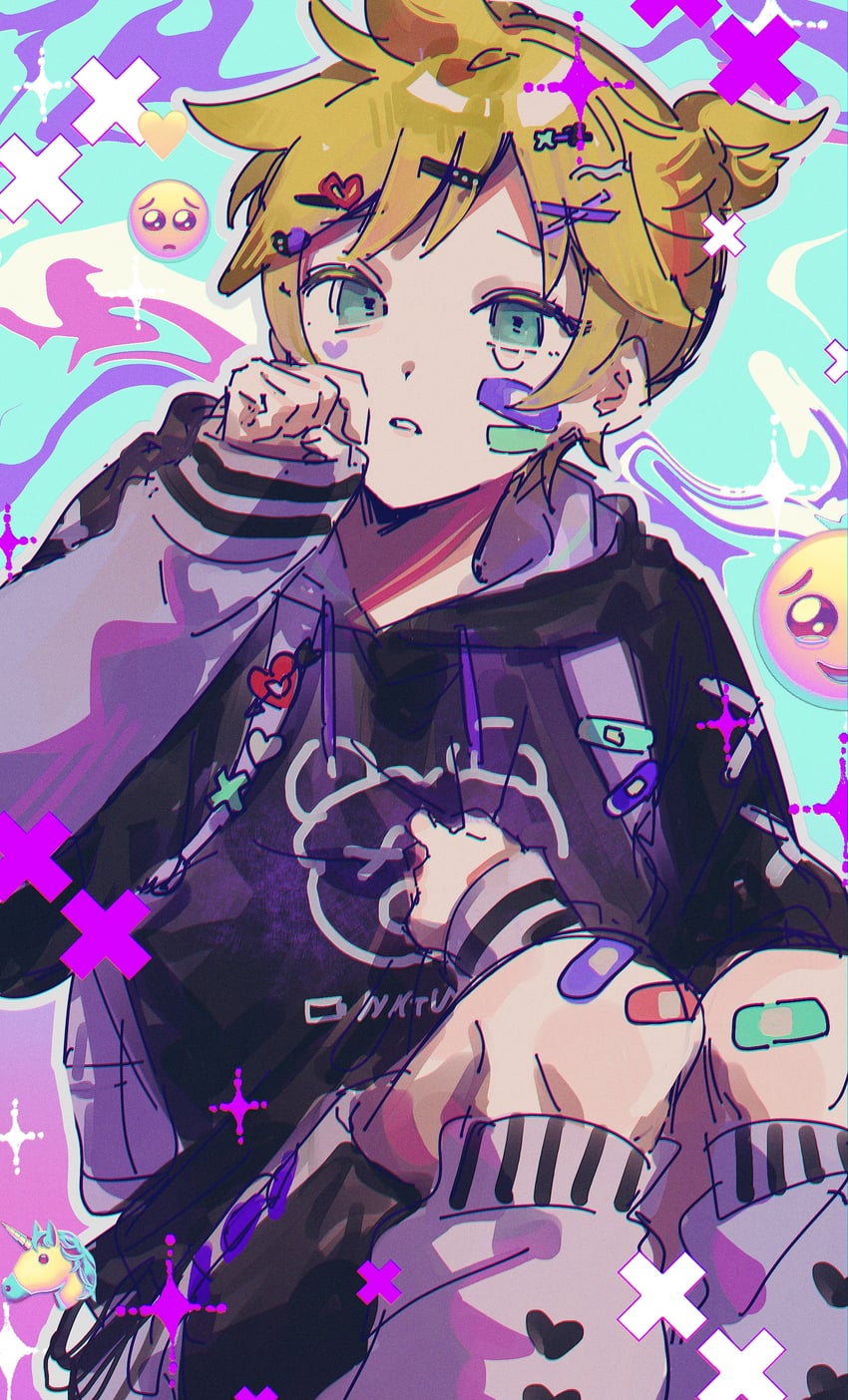 kagamine len and 25-ji len (vocaloid and 1 more) drawn by keeta