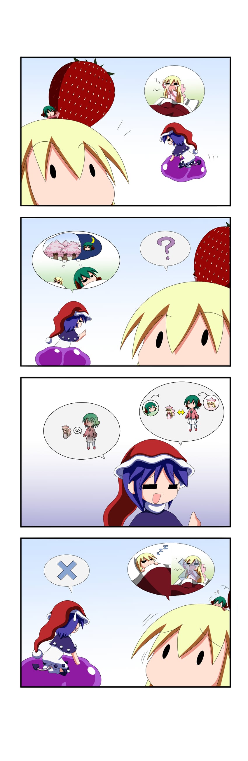 kasodani kyouko, lily white, and doremy sweet (touhou) drawn by rakugaki-biyori