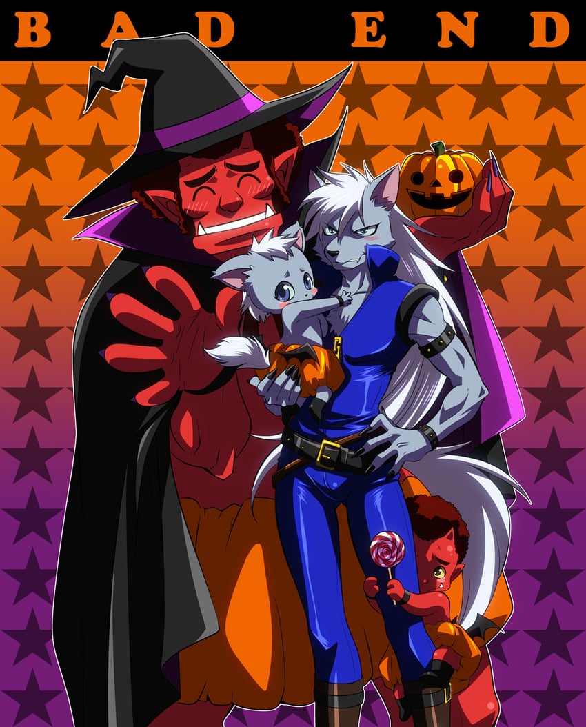 wolfrun and akaooni (precure and 1 more) drawn by wauwa