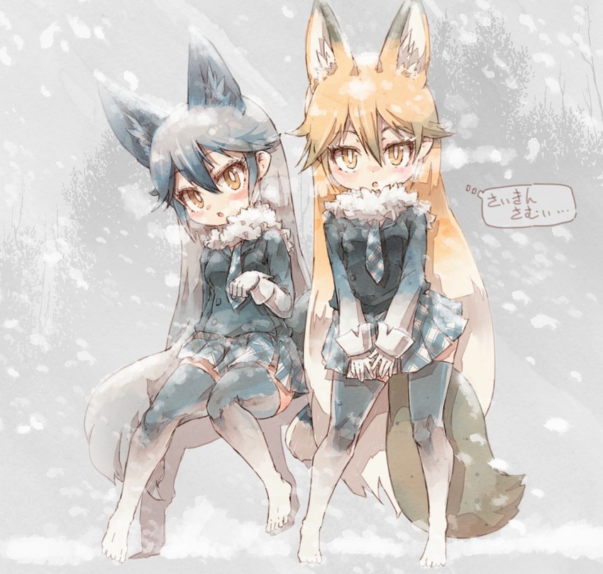 silver fox, ezo red fox, and grey wolf (kemono friends) drawn by kolshica