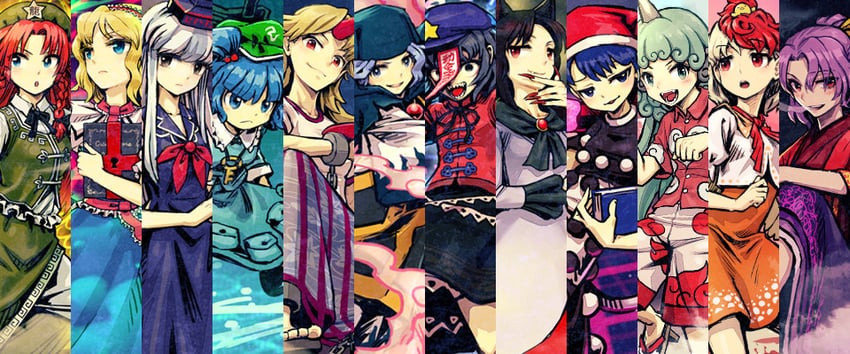 alice margatroid, hong meiling, kawashiro nitori, kamishirasawa keine, hoshiguma yuugi, and 7 more (touhou) drawn by meimaru_inuchiyo