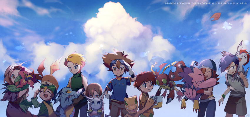 yagami hikari, yagami taichi, tailmon, agumon, tachikawa mimi, and 11 more (digimon and 1 more) drawn by maro_(lij512)