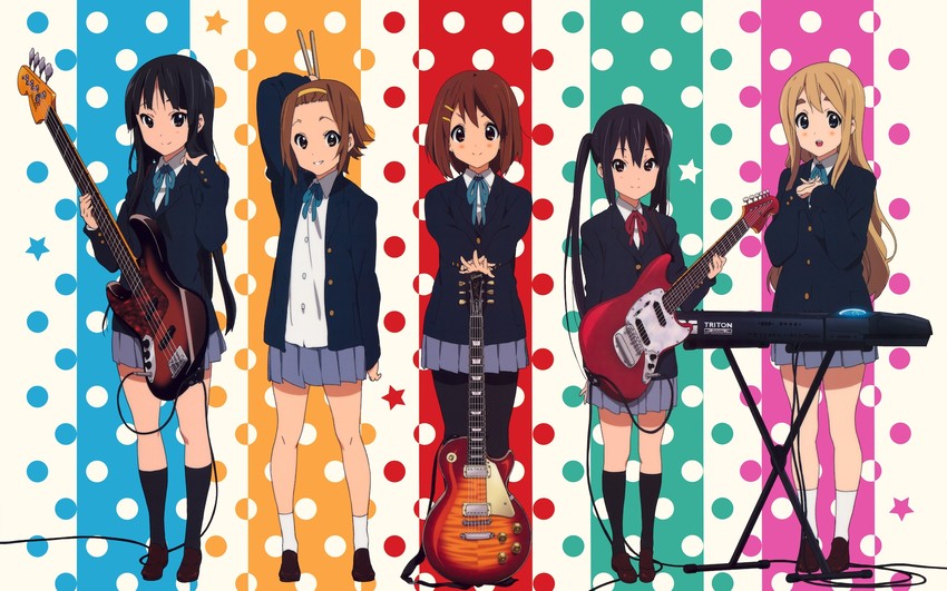 akiyama mio, nakano azusa, hirasawa yui, tainaka ritsu, and kotobuki tsumugi (k-on! and 1 more) drawn by horiguchi_yukiko