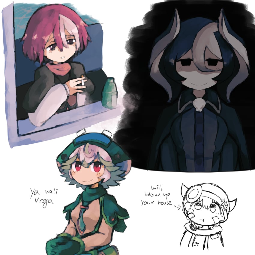 reg, ozen, prushka, and vueko (made in abyss) drawn by iesonatana