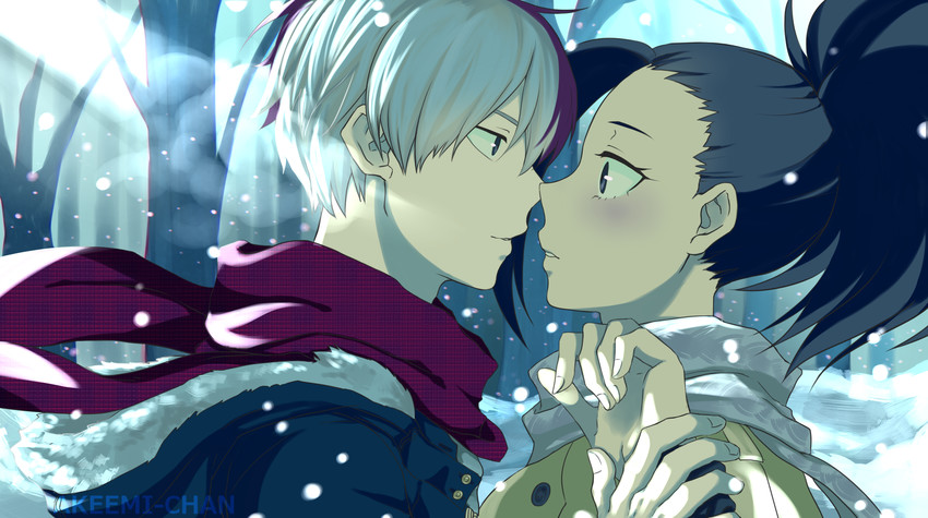 todoroki shoto and yaoyorozu momo (boku no hero academia) drawn by akeemi-chan