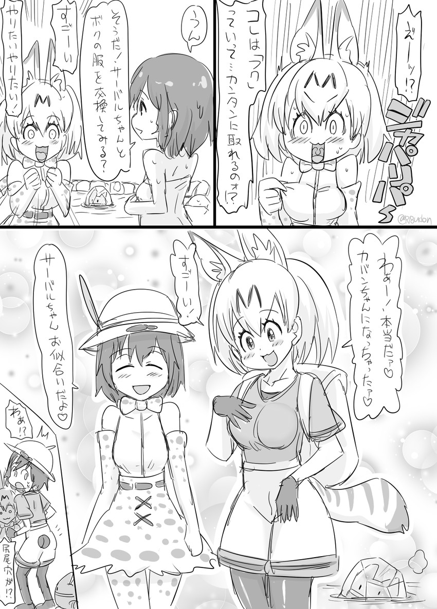 serval, kaban, and lucky beast (kemono friends) drawn by tonda