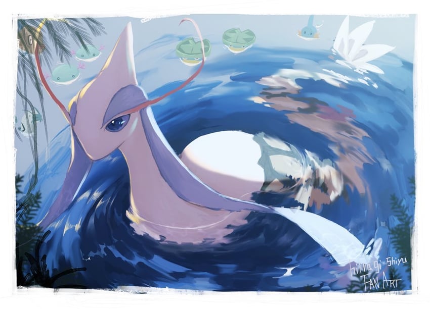 mudkip, milotic, lotad, feebas, and barboach (pokemon) drawn by hiiragishiyu