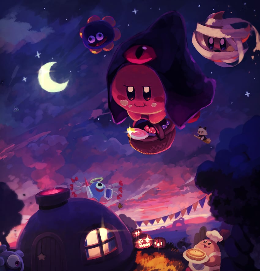 kirby, meta knight, gooey, zero two, scarfy, and 7 more (kirby and 1 more) drawn by suyasuyabi