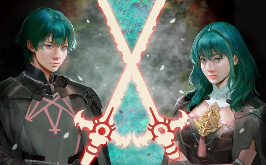 female byleth and male byleth (fire emblem and 1 more) drawn by vijoux