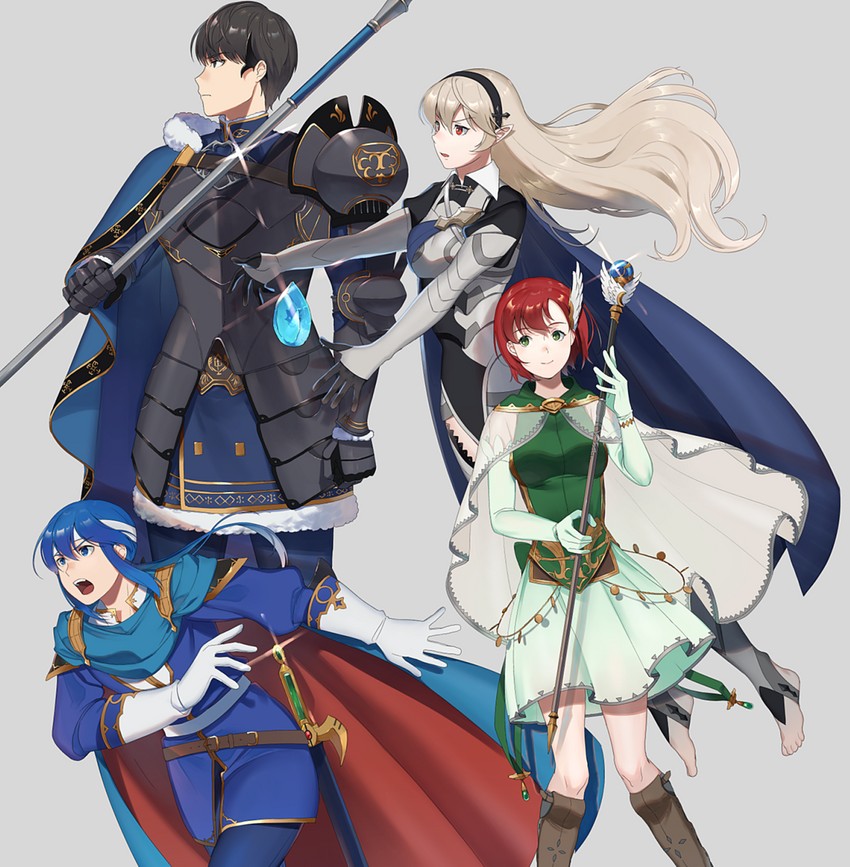 female corrin, seliph, priscilla, and berkut (fire emblem and 5 more) drawn by kyufe