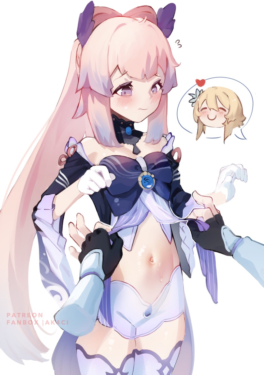 lumine and sangonomiya kokomi (genshin impact) drawn by kani_fish