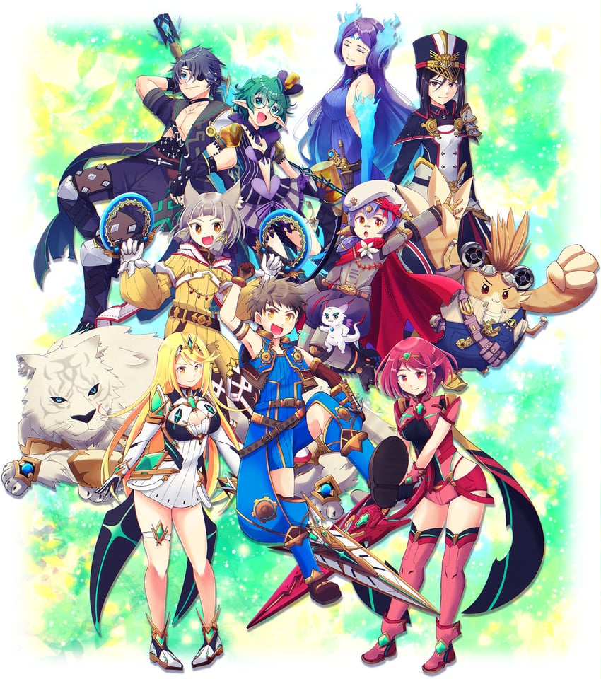 pyra, mythra, nia, rex, morag ladair, and 8 more (xenoblade chronicles and 1 more) drawn by dlllll_lllllb