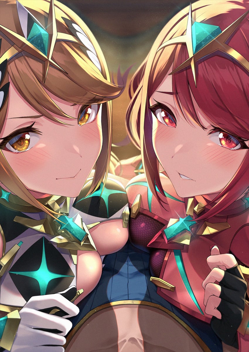 pyra, mythra, and rex (xenoblade chronicles and 1 more) drawn by yuuki_shin