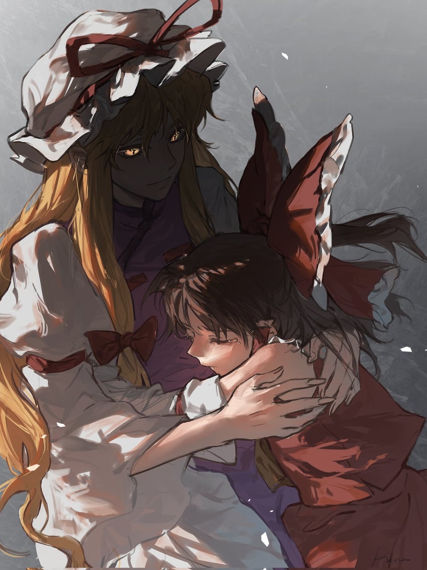 hakurei reimu and yakumo yukari (touhou) drawn by aihara-rina
