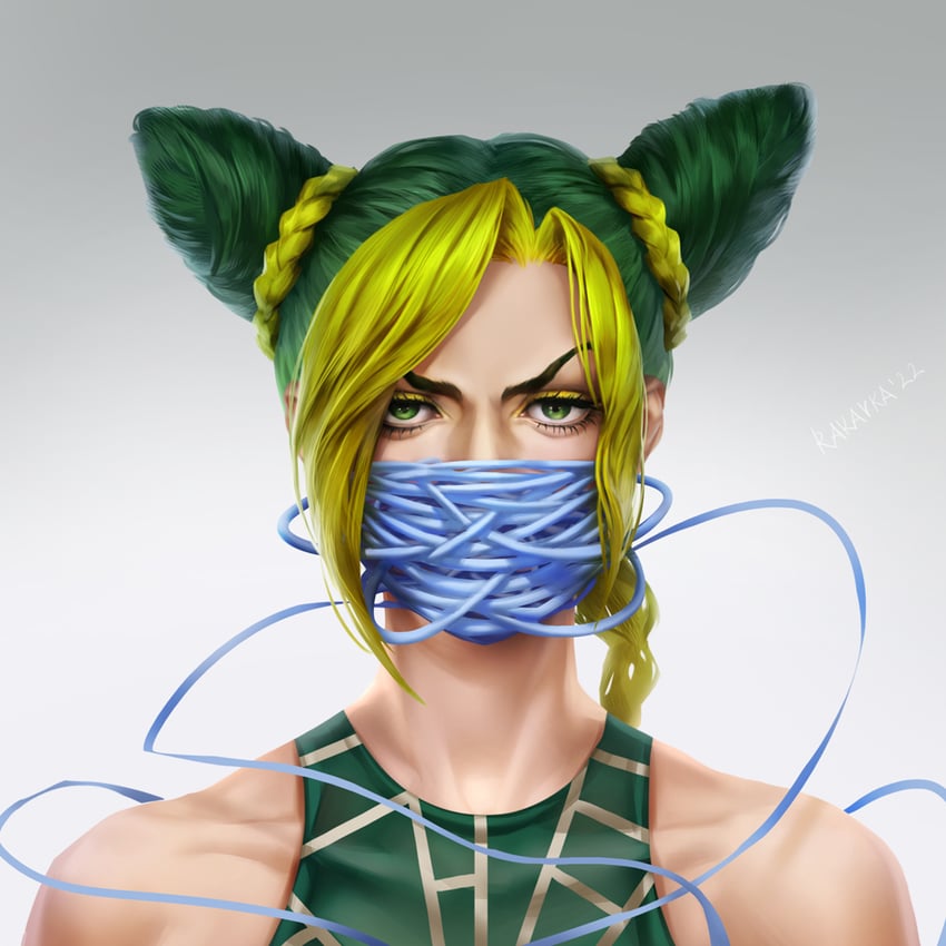 kujo jolyne (jojo no kimyou na bouken and 1 more) drawn by rakavka