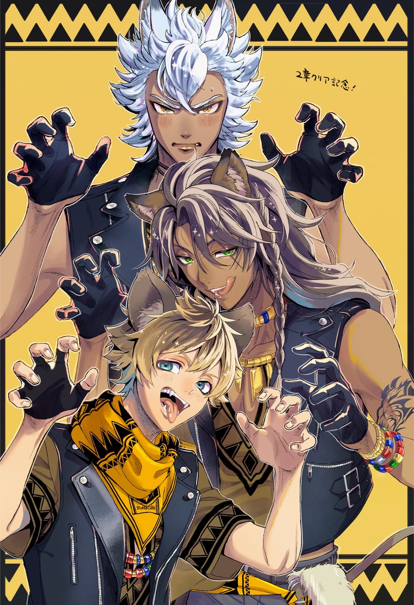leona kingscholar, ruggie bucchi, and jack howl (twisted wonderland) drawn by poripuropi