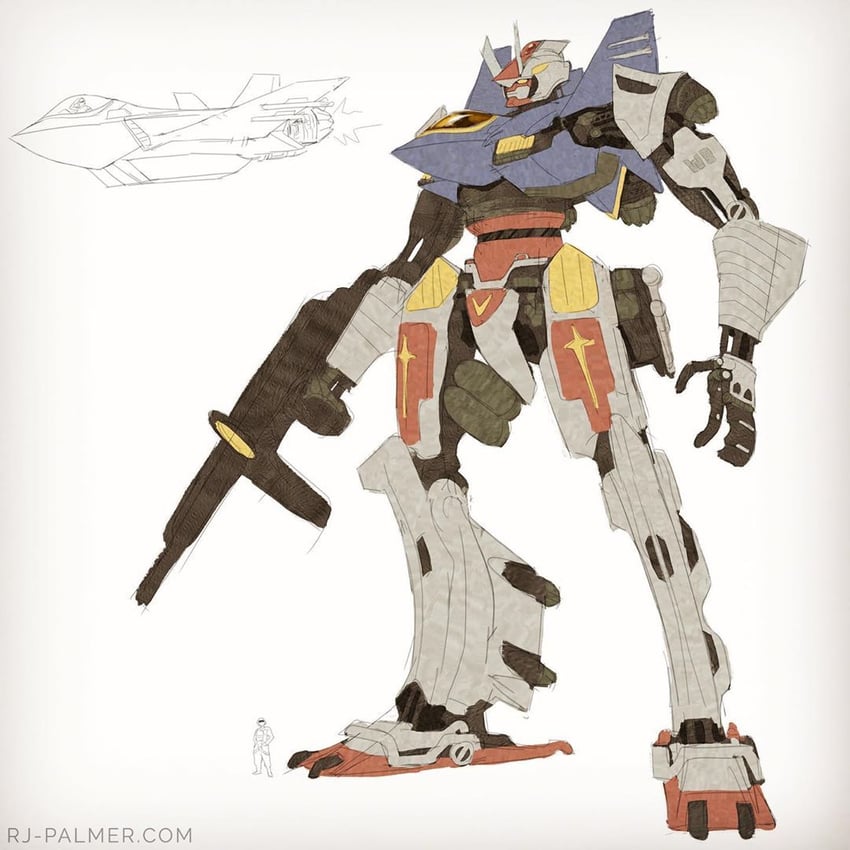 rx-78-2 gundam and core fighter (original and 2 more) drawn by arvalis