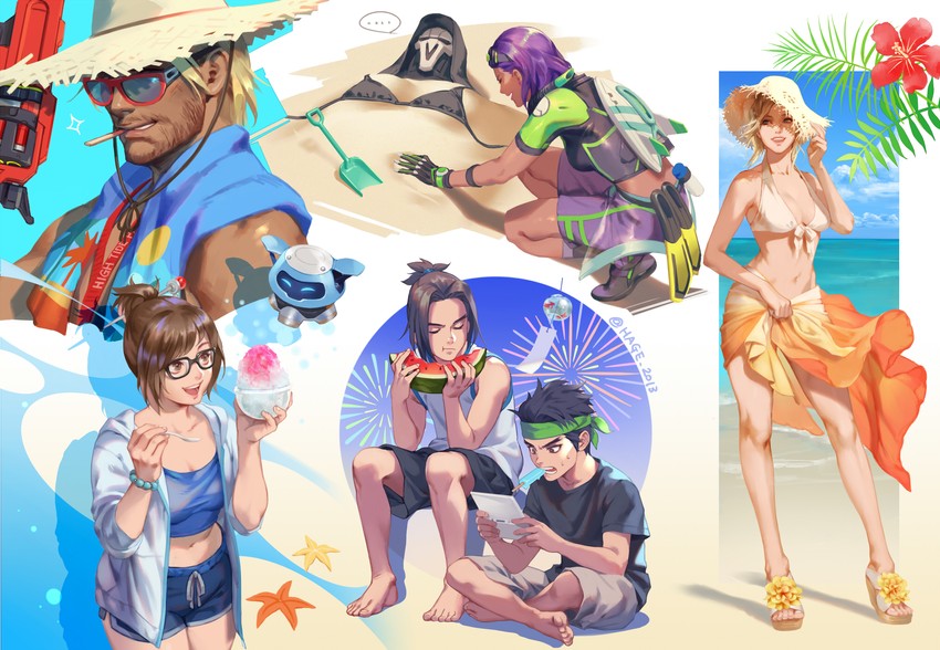 mercy, mei, sombra, genji, reaper, and 7 more (overwatch and 1 more) drawn by hage2013