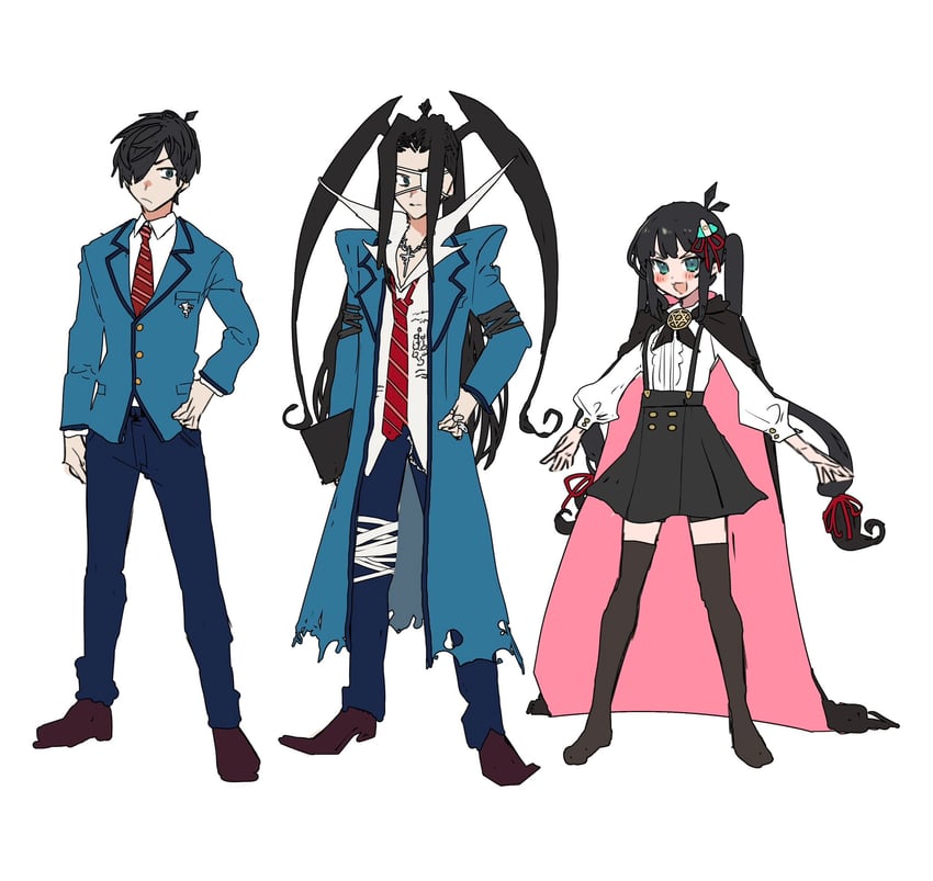 sameda kazuou and sameda iku (cmyk: sameda kazuou wa chuunibyou ga naosenai) drawn by koba