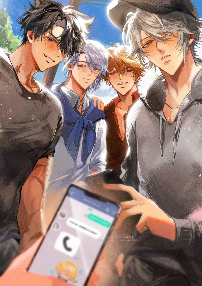 tartaglia, alhaitham, kamisato ayato, and wriothesley (genshin impact) drawn by howdong