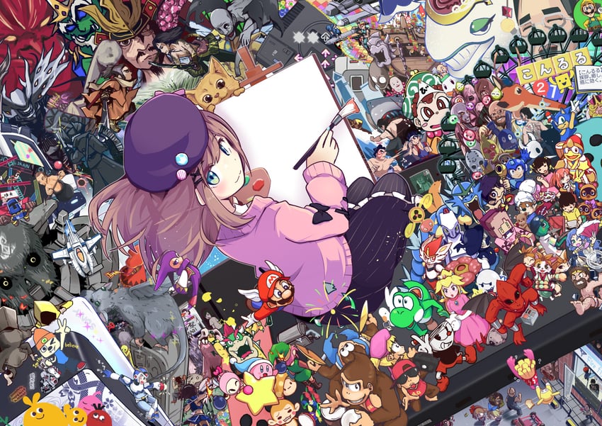 link, kirby, princess peach, mario, sonic the hedgehog, and 83 more (pokemon and 71 more) drawn by kanisawa_yuuki