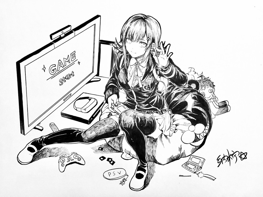 nanami chiaki, komaeda nagito, hinata hajime, and monokuma (danganronpa and 2 more) drawn by nanin