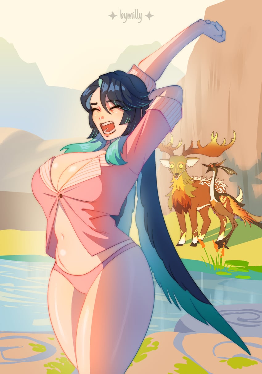 xianyun, moon carver, and mountain shaper (genshin impact) drawn by bymilly