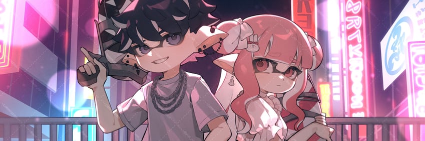 inkling player character, inkling girl, and inkling boy (splatoon) drawn by prat_rat