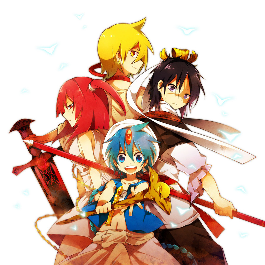 morgiana, aladdin, alibaba saluja, and ren hakuryuu (magi the labyrinth of magic) drawn by connren