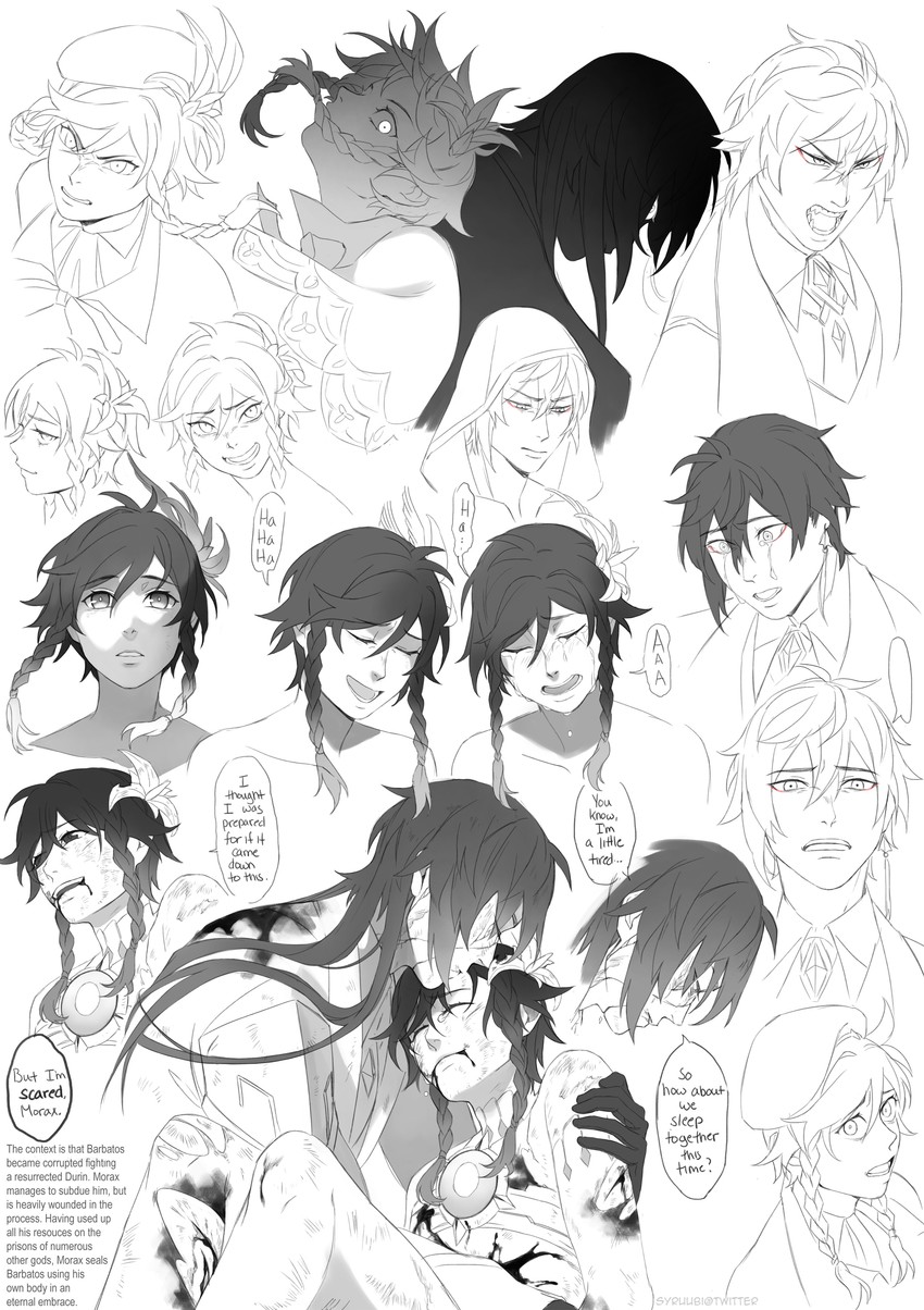 zhongli and venti (genshin impact) drawn by syruubi