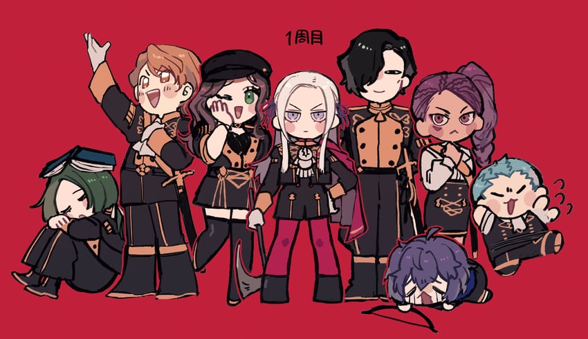 edelgard von hresvelg, dorothea arnault, bernadetta von varley, petra macneary, hubert von vestra, and 3 more (fire emblem and 1 more) drawn by c4vknggjci51182