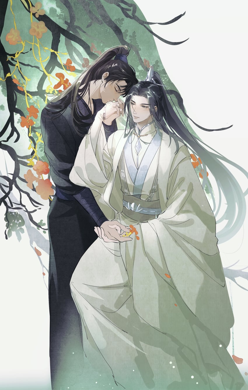 chu wanning and mo ran (erha he ta de bai mao shizun) drawn by bacteriashintaro