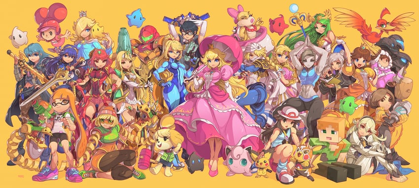 inkling player character, pikachu, princess zelda, inkling girl, pyra, and 29 more (pokemon and 24 more) drawn by edwin_huang
