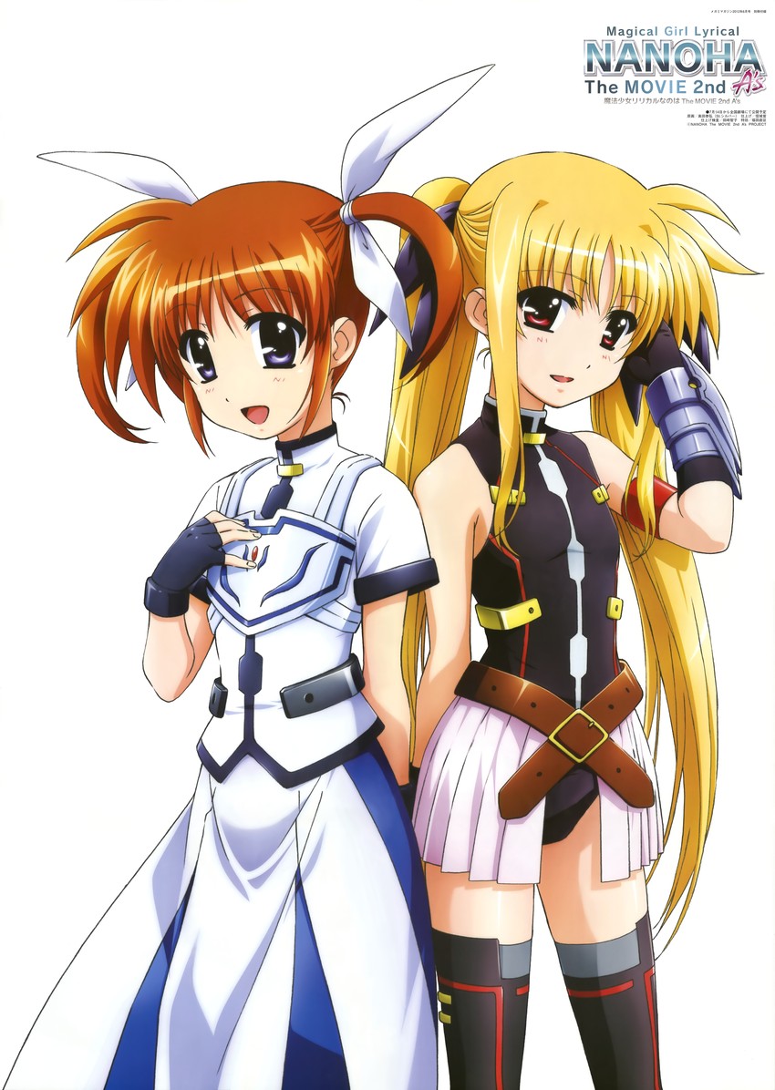 fate testarossa and takamachi nanoha (lyrical nanoha and 4 more) drawn by okuda_yasuhiro