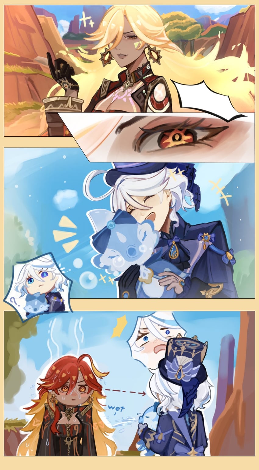 furina, mavuika, and surintendante chevalmarin (genshin impact) drawn by eni_(enidaisy69)