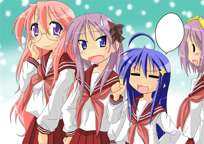 hiiragi kagami, izumi konata, hiiragi tsukasa, and takara miyuki (lucky star) drawn by kyou_(tr-6)
