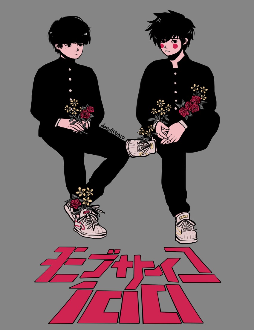 kageyama shigeo, kageyama ritsu, and ekubo (mob psycho 100) drawn by doodlebozo