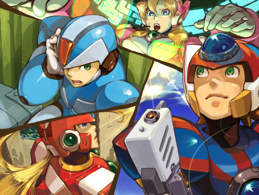 zero, x, axl, and alia (mega man and 1 more) drawn by ckotnha