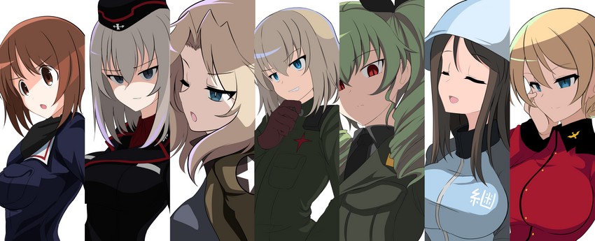 nishizumi miho, darjeeling, itsumi erika, anchovy, kay, and 2 more (girls und panzer and 1 more) drawn by aikir_(jml5160)