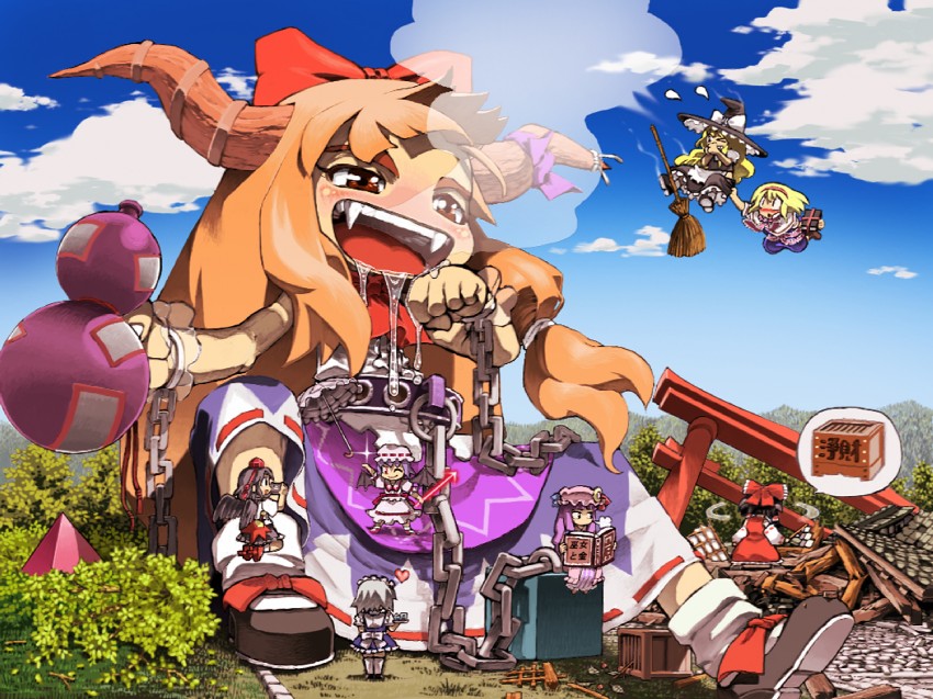 hakurei reimu, kirisame marisa, remilia scarlet, izayoi sakuya, alice margatroid, and 3 more (touhou) drawn by ysk!